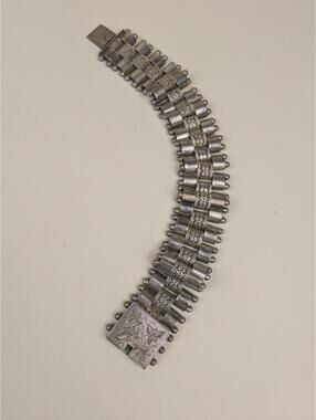 rare antique silver gilt engraved link leaf bracelet